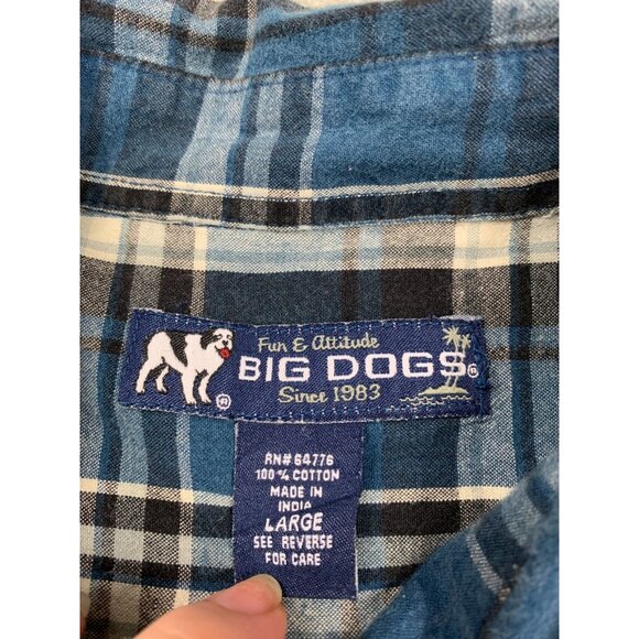 Vintage Big Dogs Shirt Men Large Blue Plaid Button Up Cotton Button Down Y2K - Picture 3 of 8